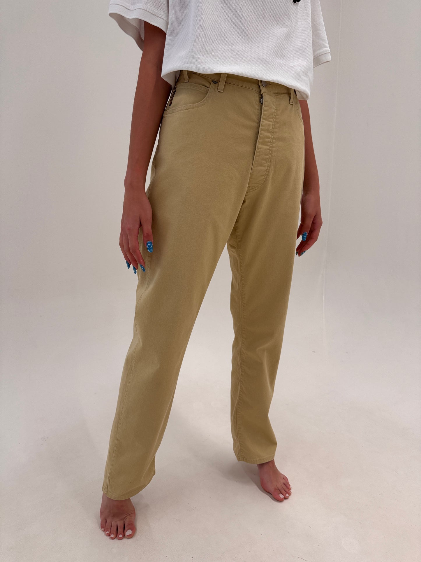 Pantaloni Armani camel tall fin bumbac excepțional ultra confort straight leg