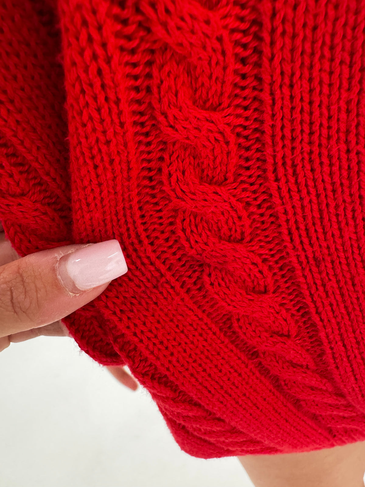 Pulover dark cherry red din bumbac gros de gramaj mare cu torsade