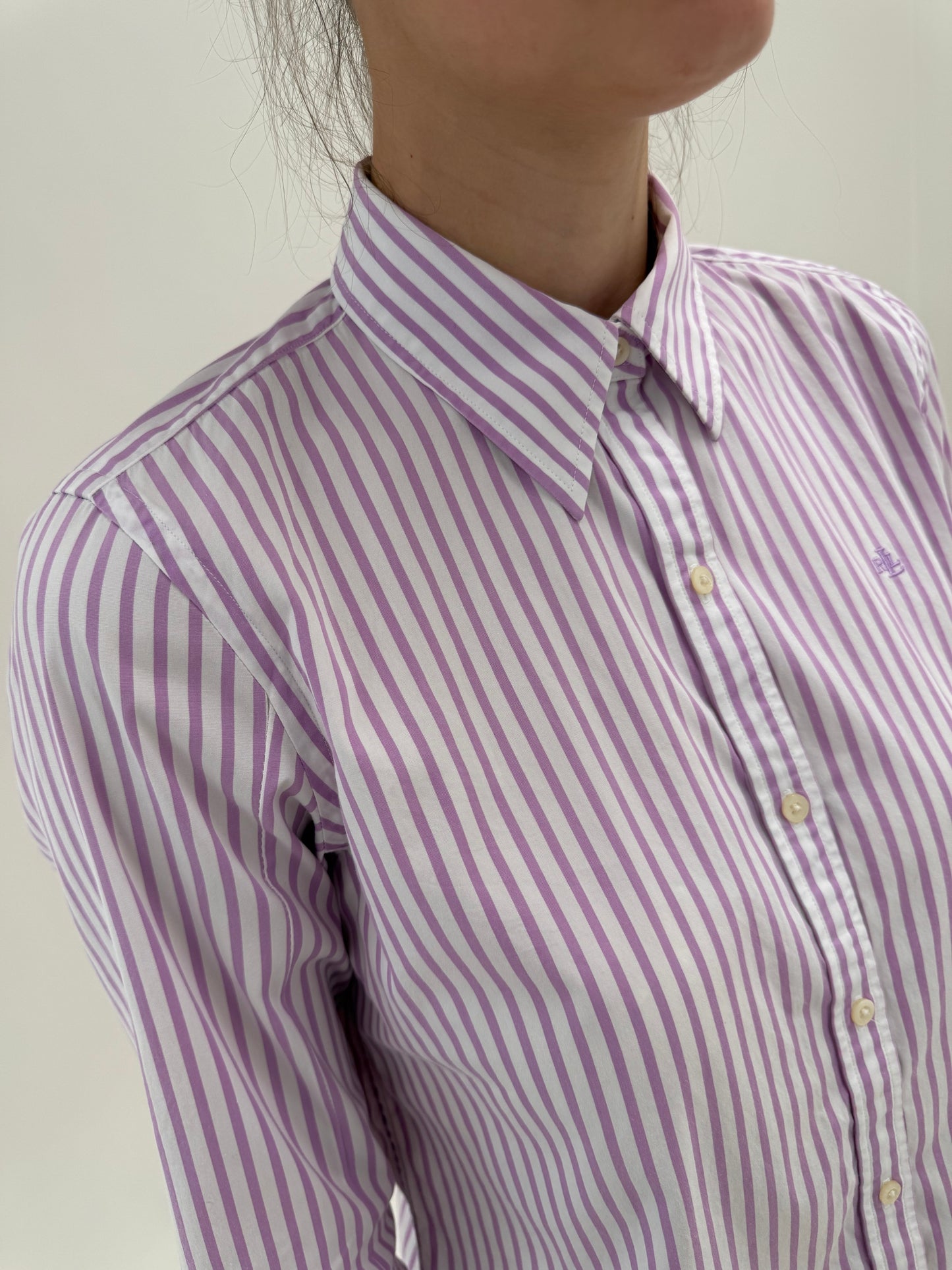 Cămașa Ralph Lauren petite în dungi lavandă
