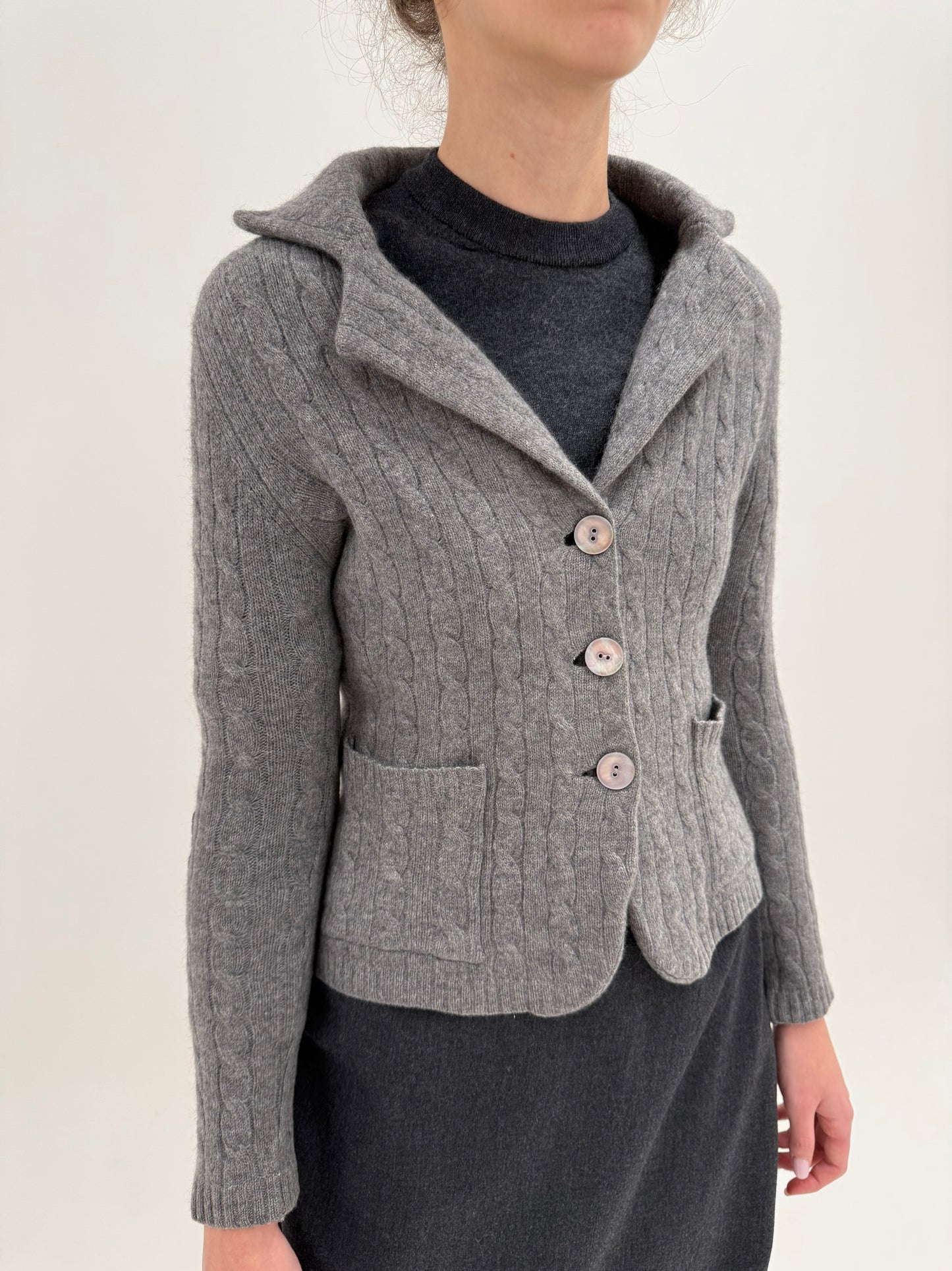 Sacou cambrat gros din cașmir high end multiply cu torsade