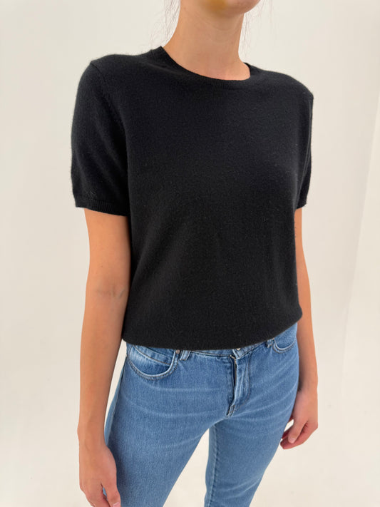 Top negru din cașmir crew neck