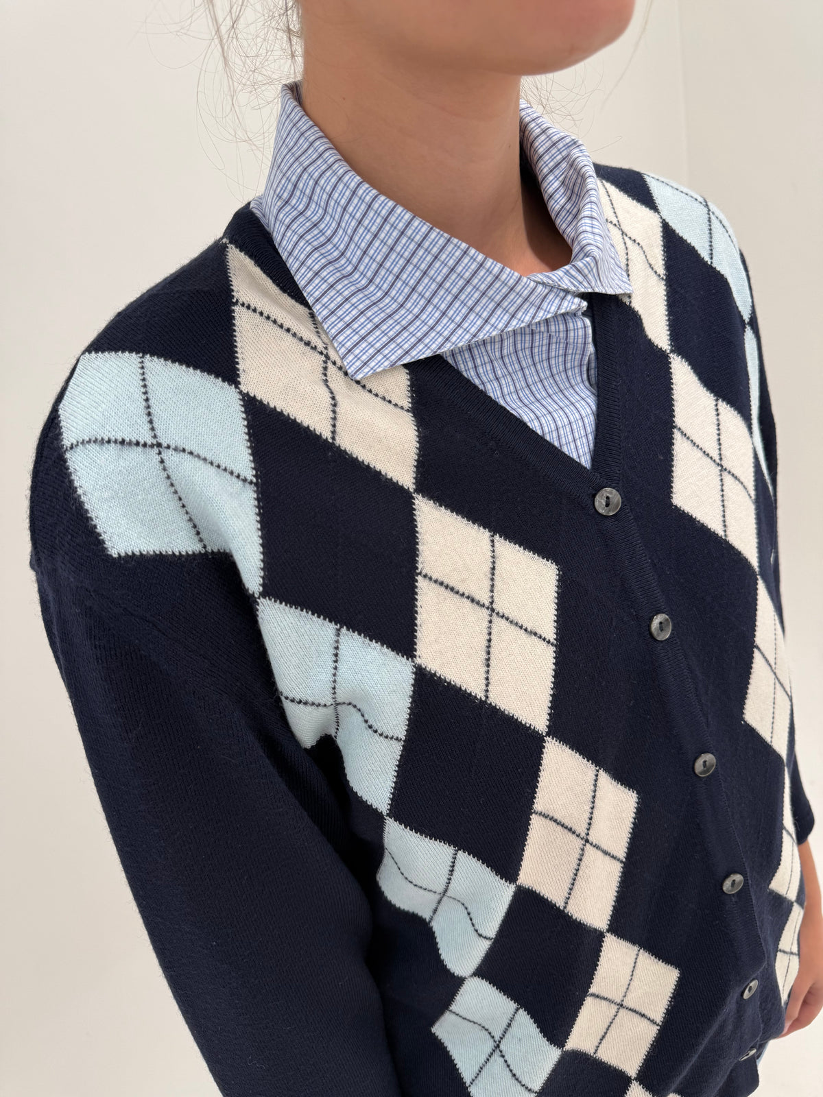 Cardigan italian Argyle din lana extrafina și culori clasice