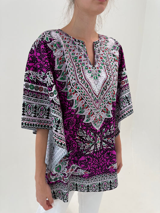 Tunica în culori tari din canvas de bumbac cu print paisley superb