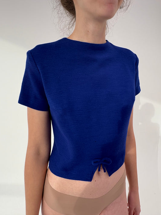 Top old vintage albastru cerneală anii 60 din tricot dens lana extrafina