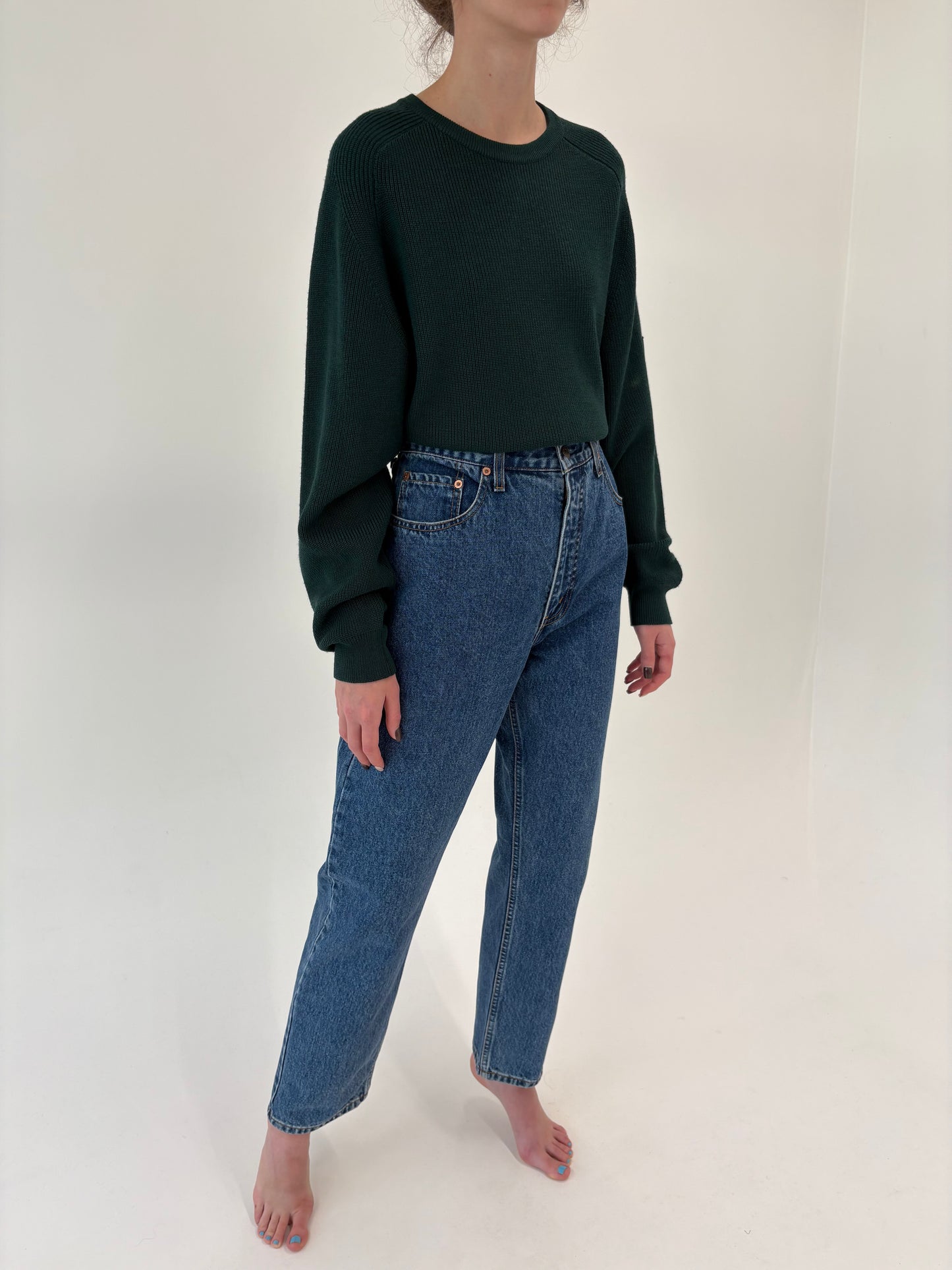 Jeans tall mom fit cu talie ultra înaltă din bumbac gros classic wash