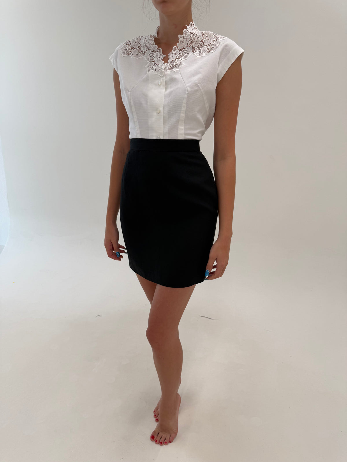 Fustă mini Marella by Max Mara neagră creion cu talie ultra înaltă din in