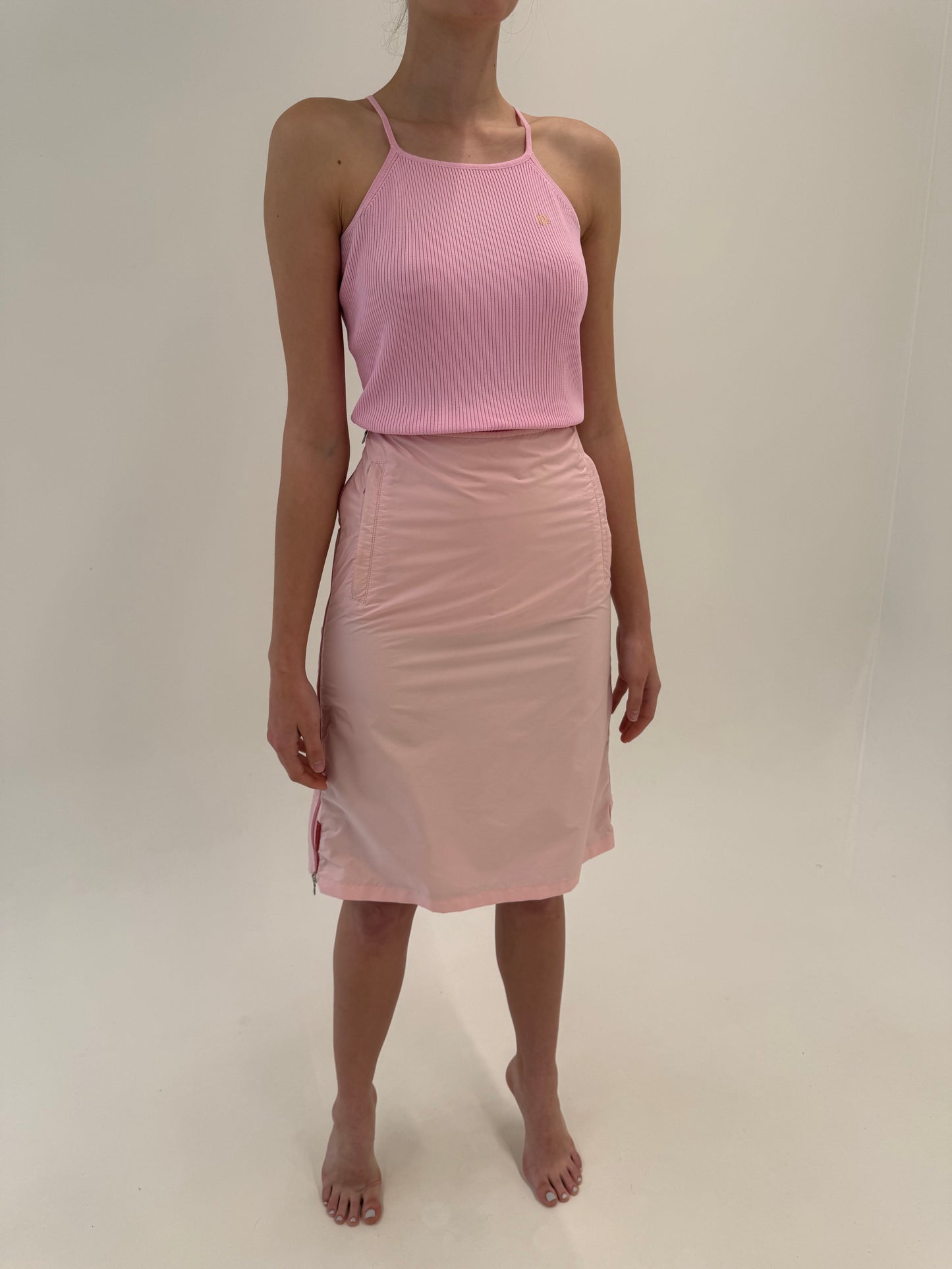 Fustă Prada cu influențe casual specifice brandului din bumbac powder pink