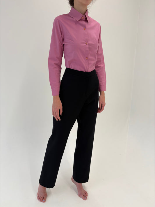 Pantaloni negri tall cu talie ultra înaltă mom fit din lana extrafina
