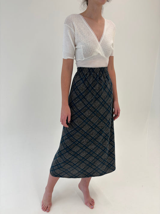 Fustă maxi din jerse în carouri cu talie ultra înaltă elastică