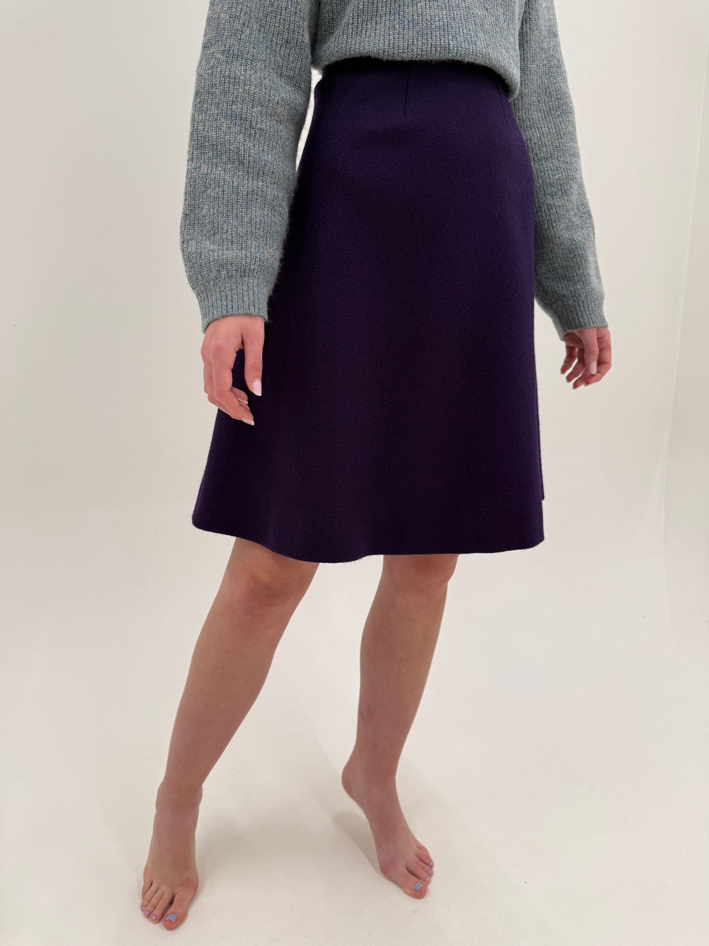 Fustă midi din lana plină extrafina eggplant purple cu talie ultra înaltă