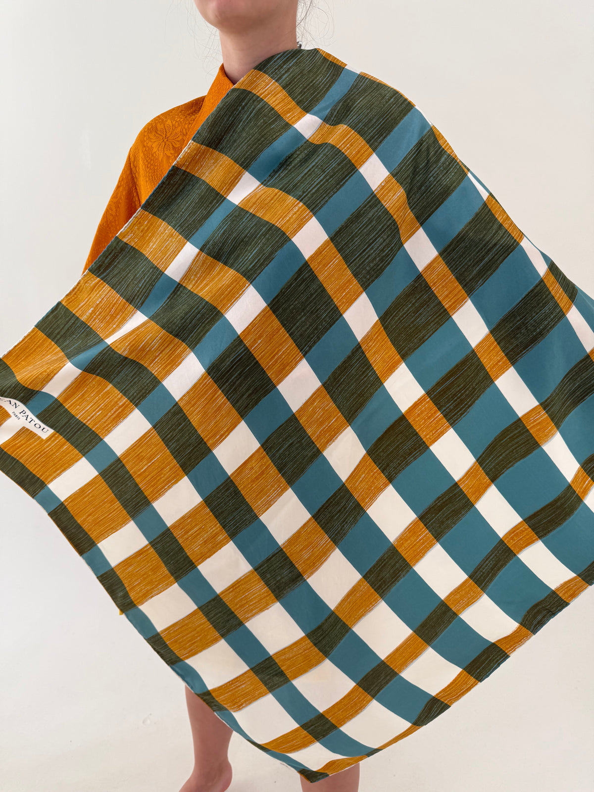 Eșarfă XXXL couture Jean Patou din mătase naturală old vintage anii 70