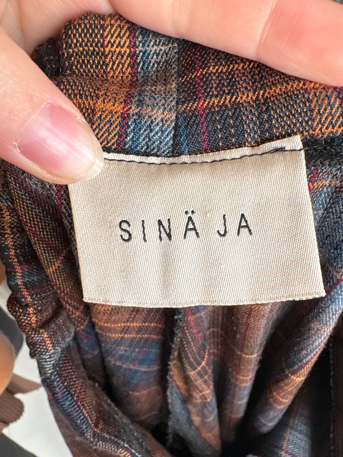 Pantaloni petite din stofita în carouri cu talie înaltă elastică și culori superbe