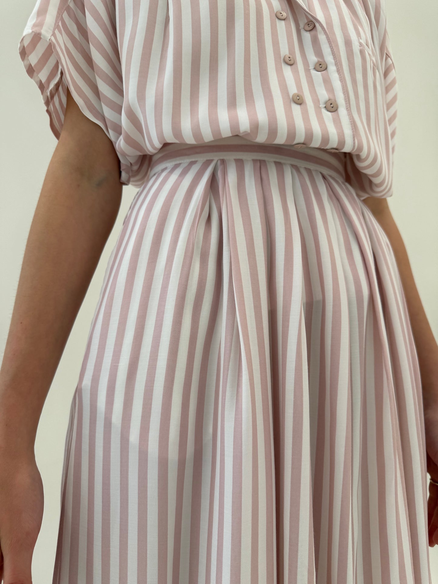 Set vintage super vaporos de vară cu dungi fine dusty powder Pink