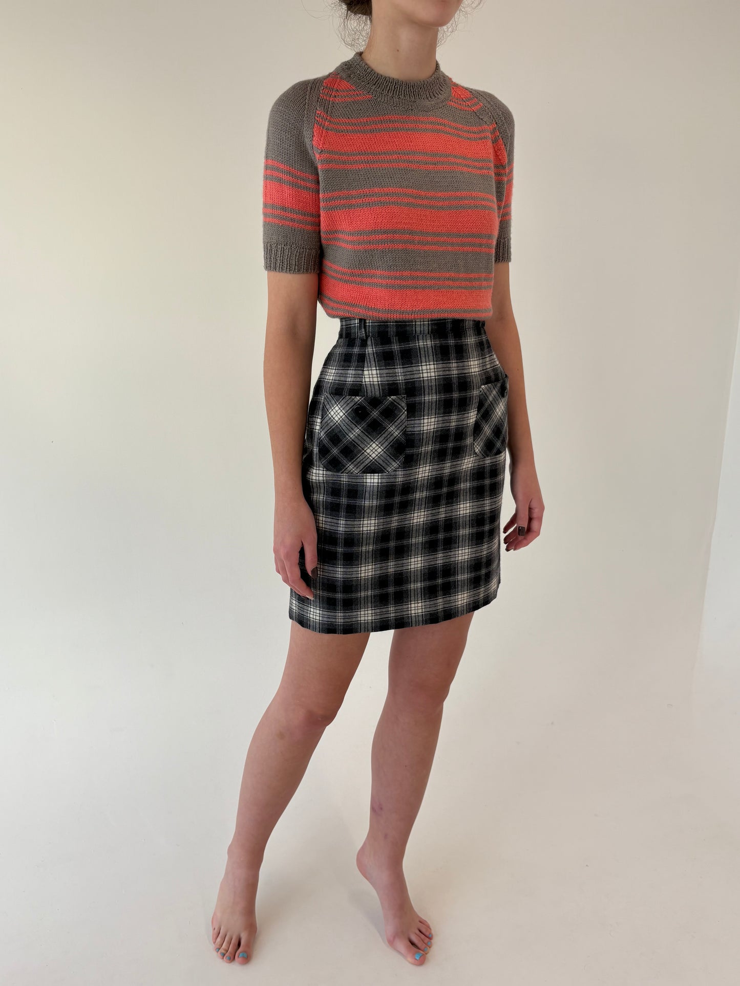 Fustă italiană din tweed de lana pura certificată cu talie ultra înaltă marcată