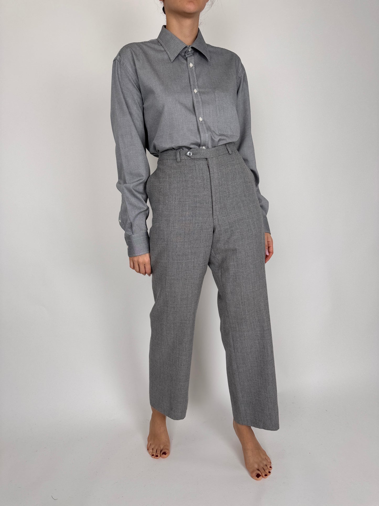 Pantaloni din stofă extrafina de lana pebble gray