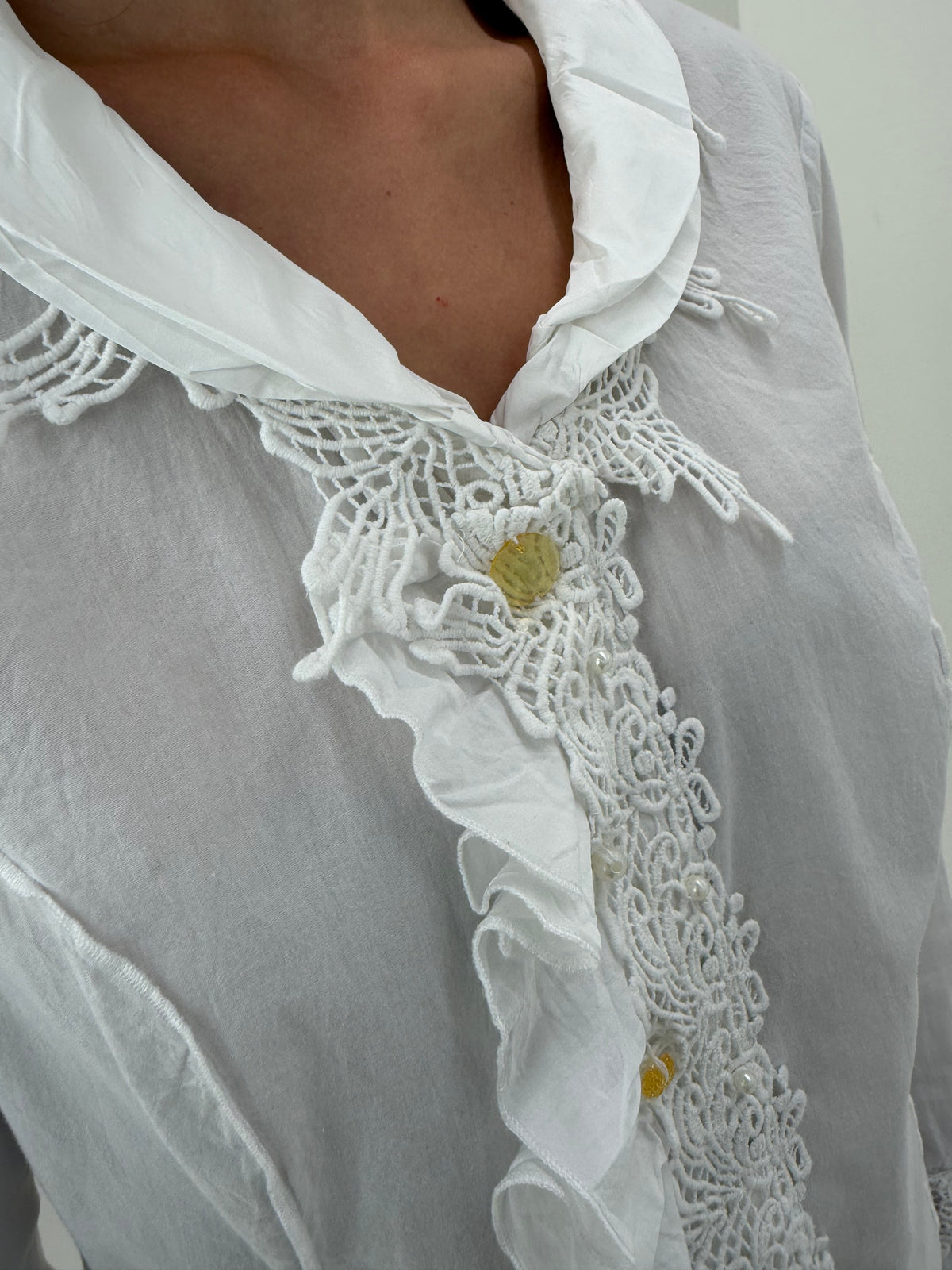 Cămașa de brand luxury vintage Biba cu jabou și guler cu dantelă macrame