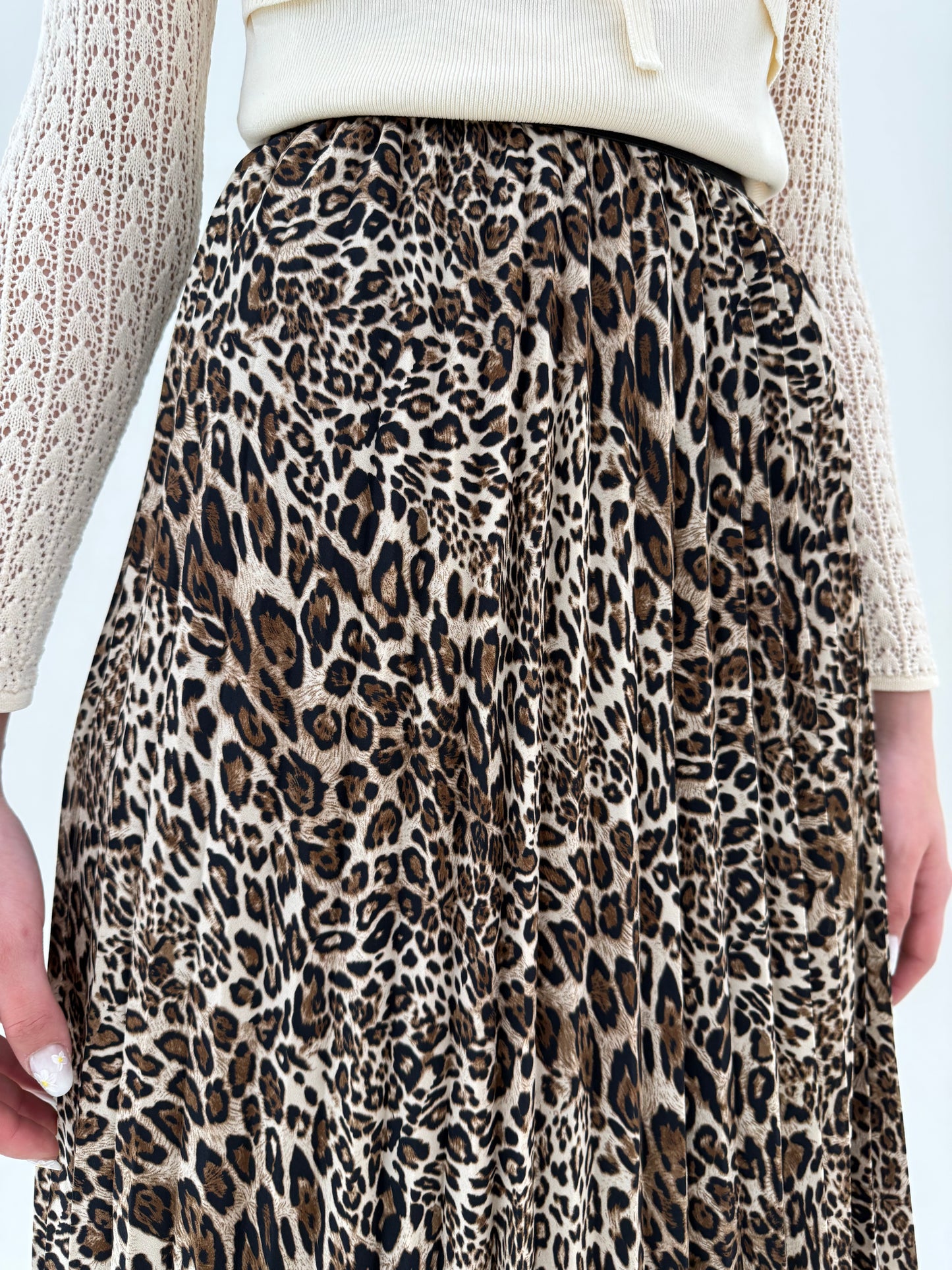 Fustă plisată animal print cu talie ultra înaltă elastică