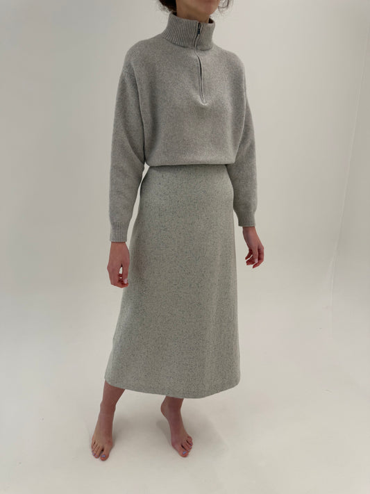 Fustă maxi de brand luxury Madeleine silver gray cu talie ultra înaltă