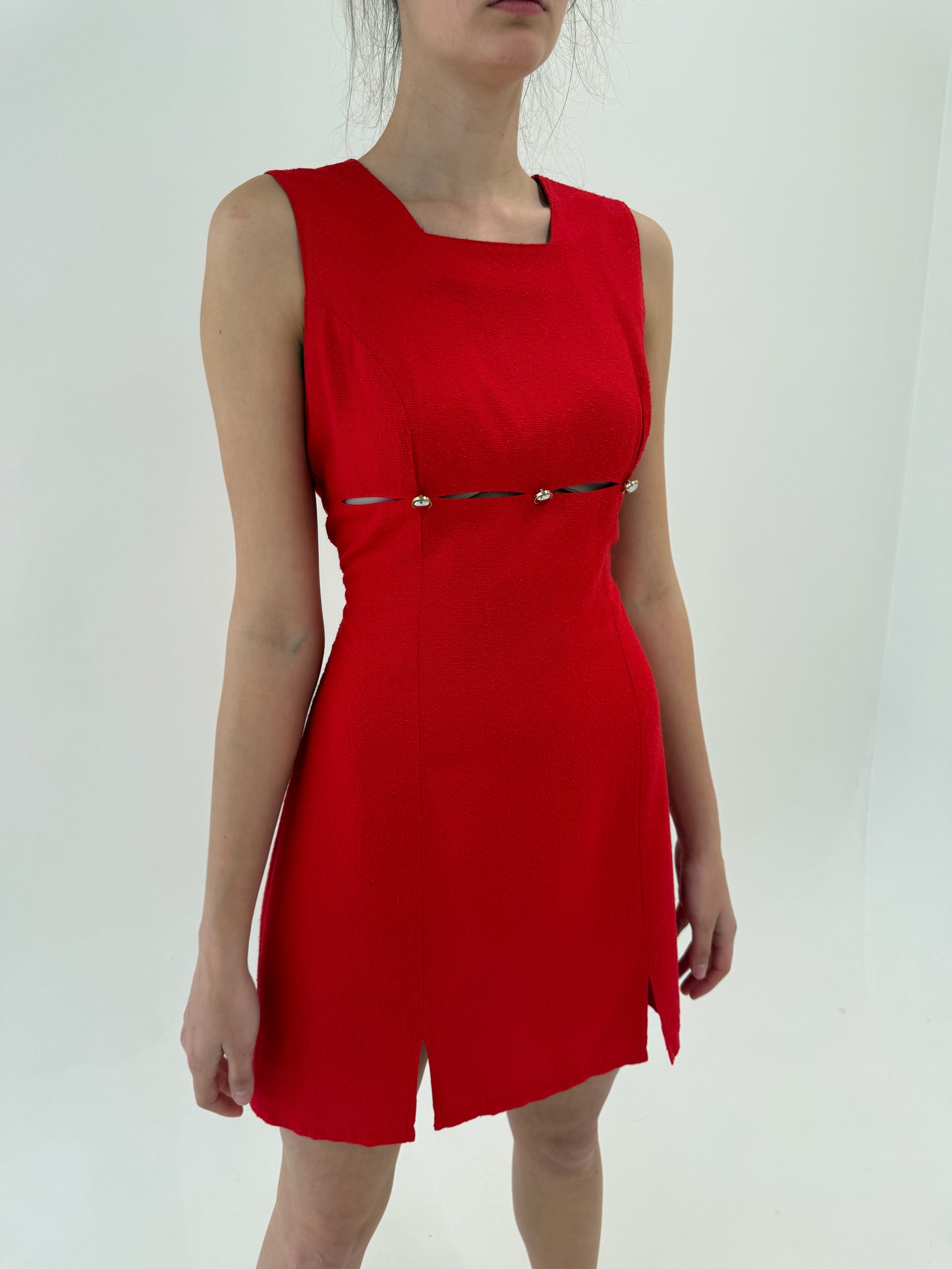 Rochie vintage cherry red cu decupaj ultra chic din pânză