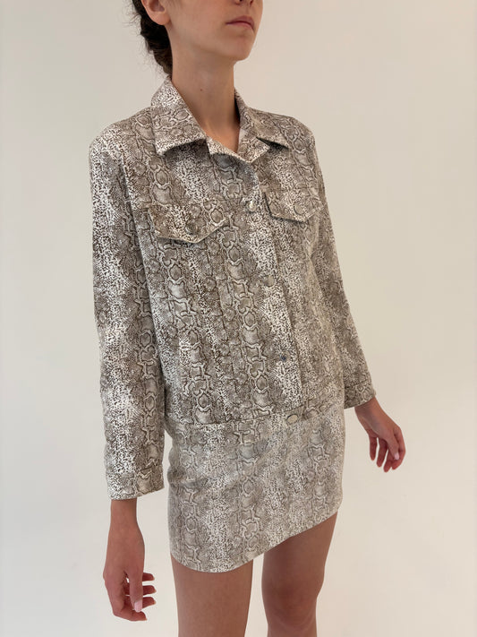 Set snake print ivorie cu chestia colate brown din bumbac modelator