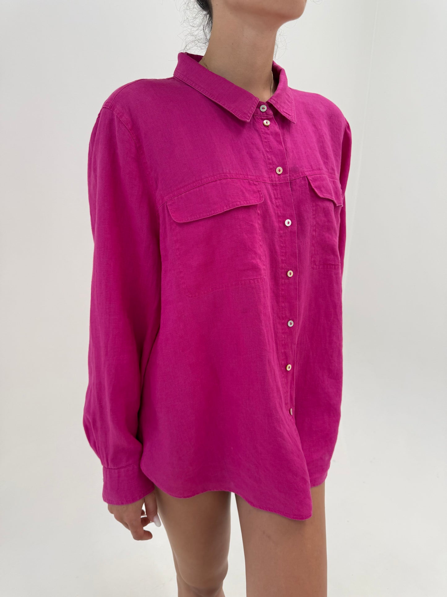 Cămașa fucsia din in premium în croi oversized