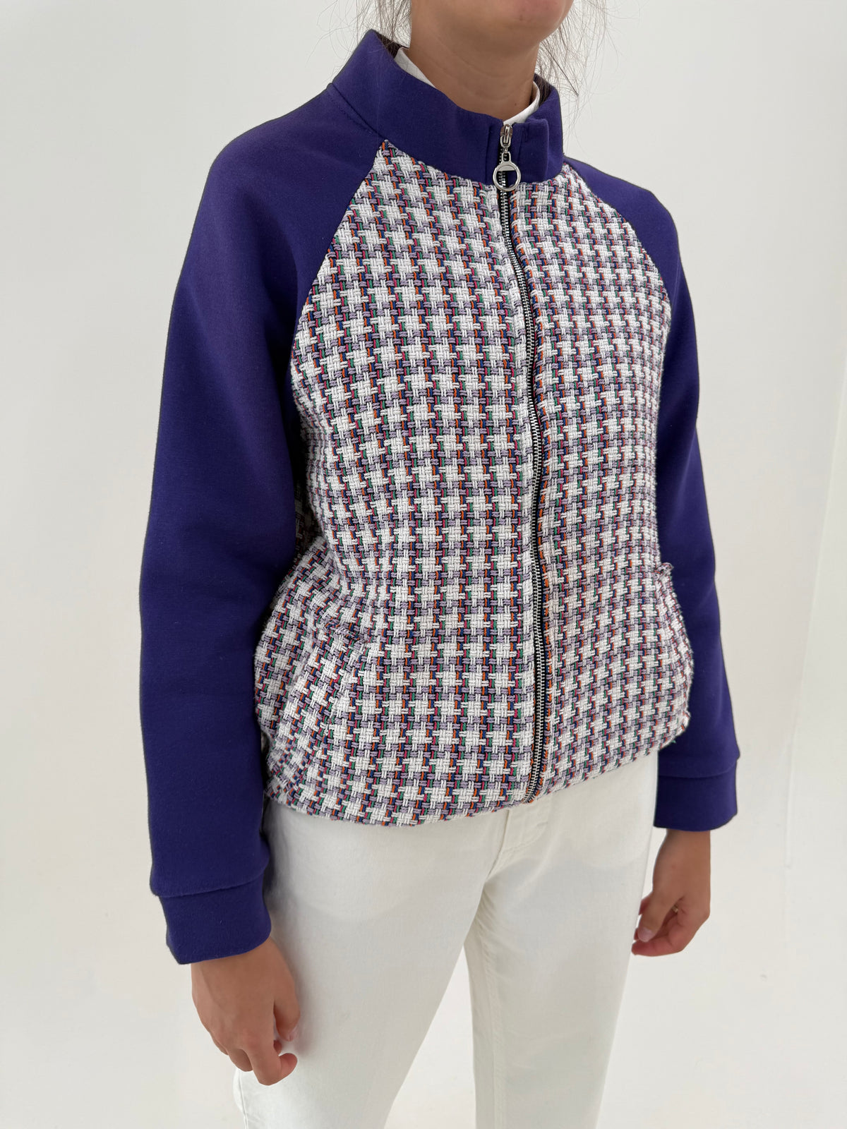 Jacheta italiană cu influențe casual fin bumbac gros și tweed de bumbac