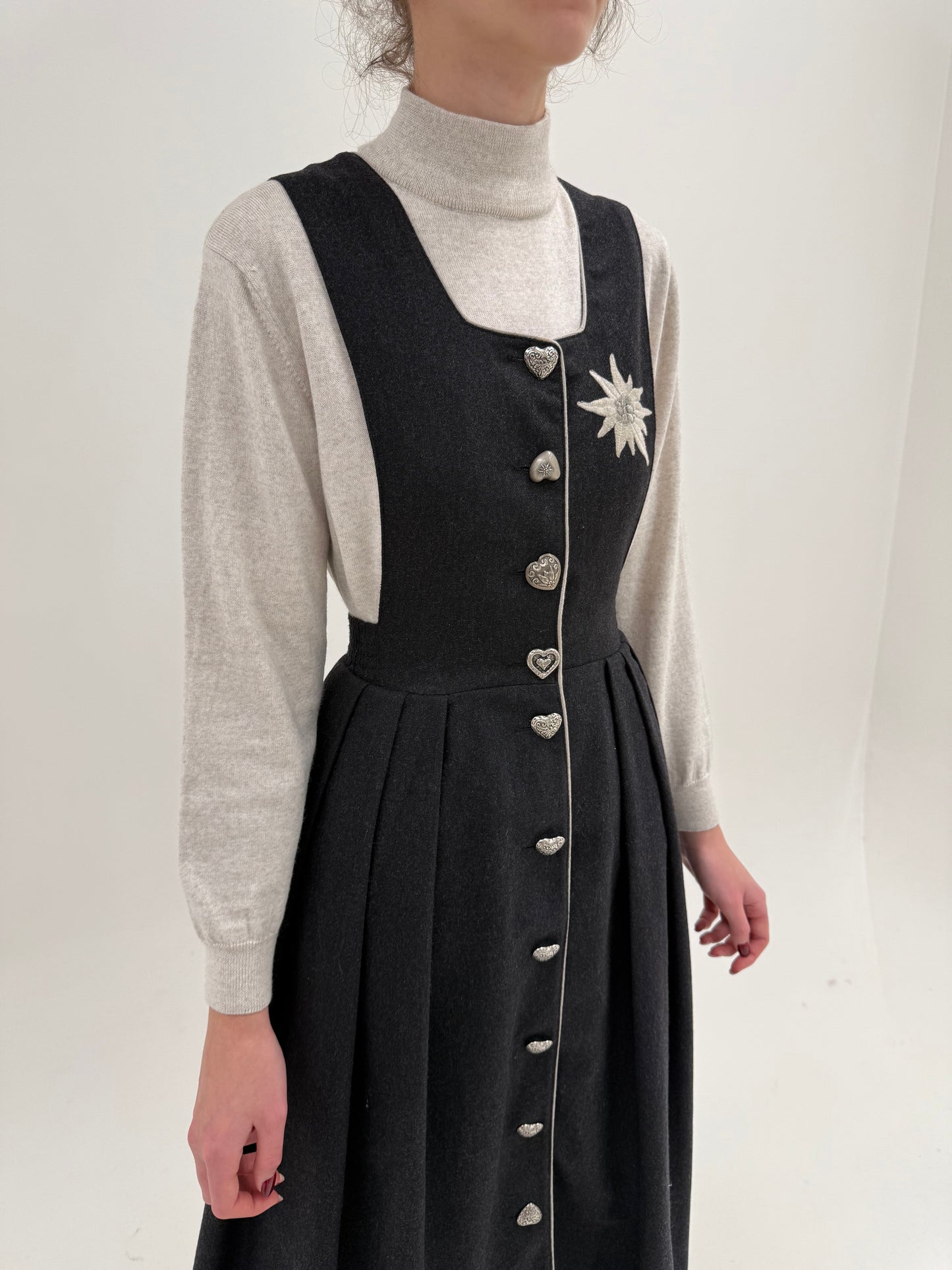 Rochie vintage maxi cu buzunare și talie ultra înaltă din lana groasă