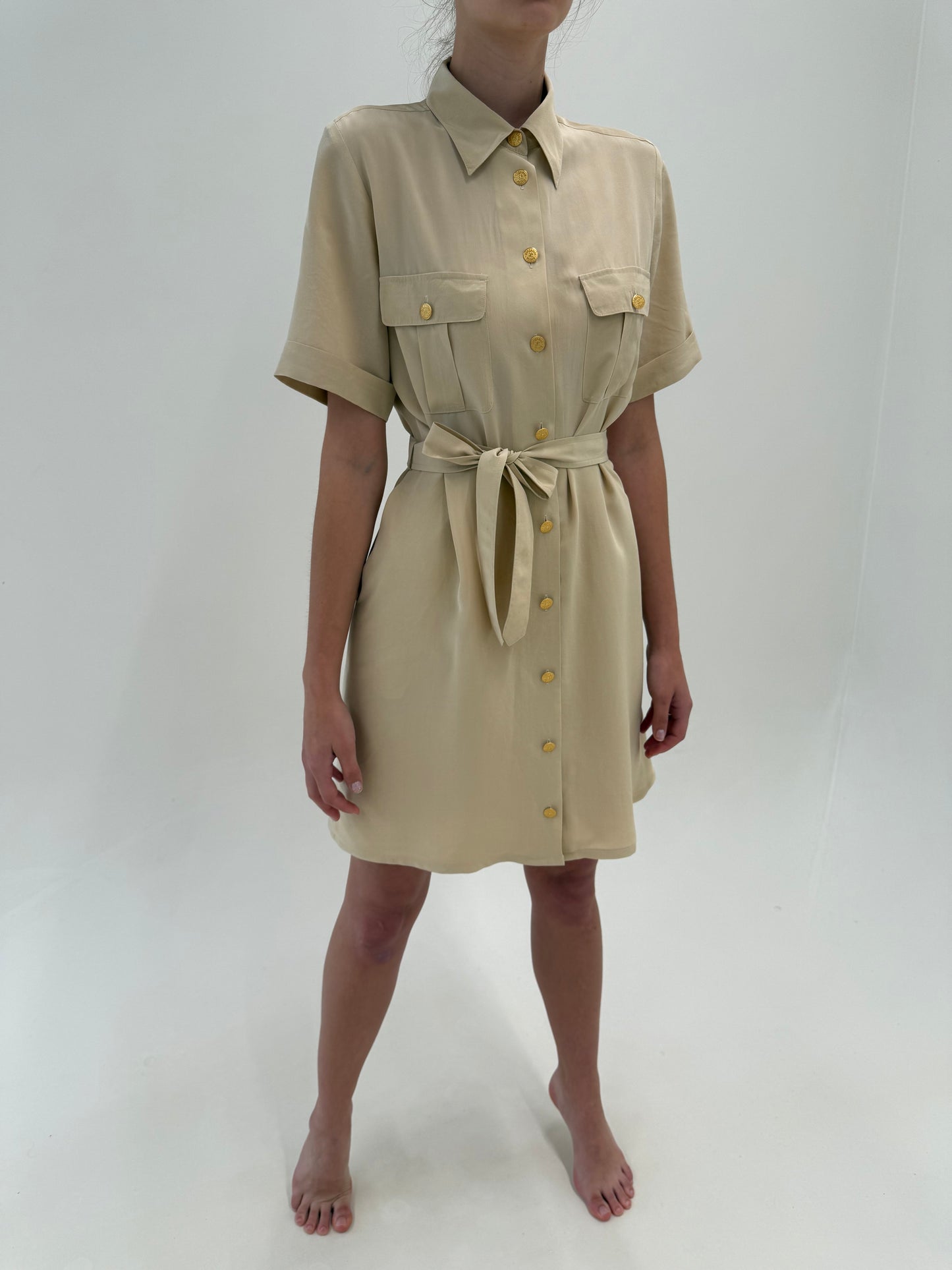 Rochie Safari din mătase naturală camel de brand luxury Elegance