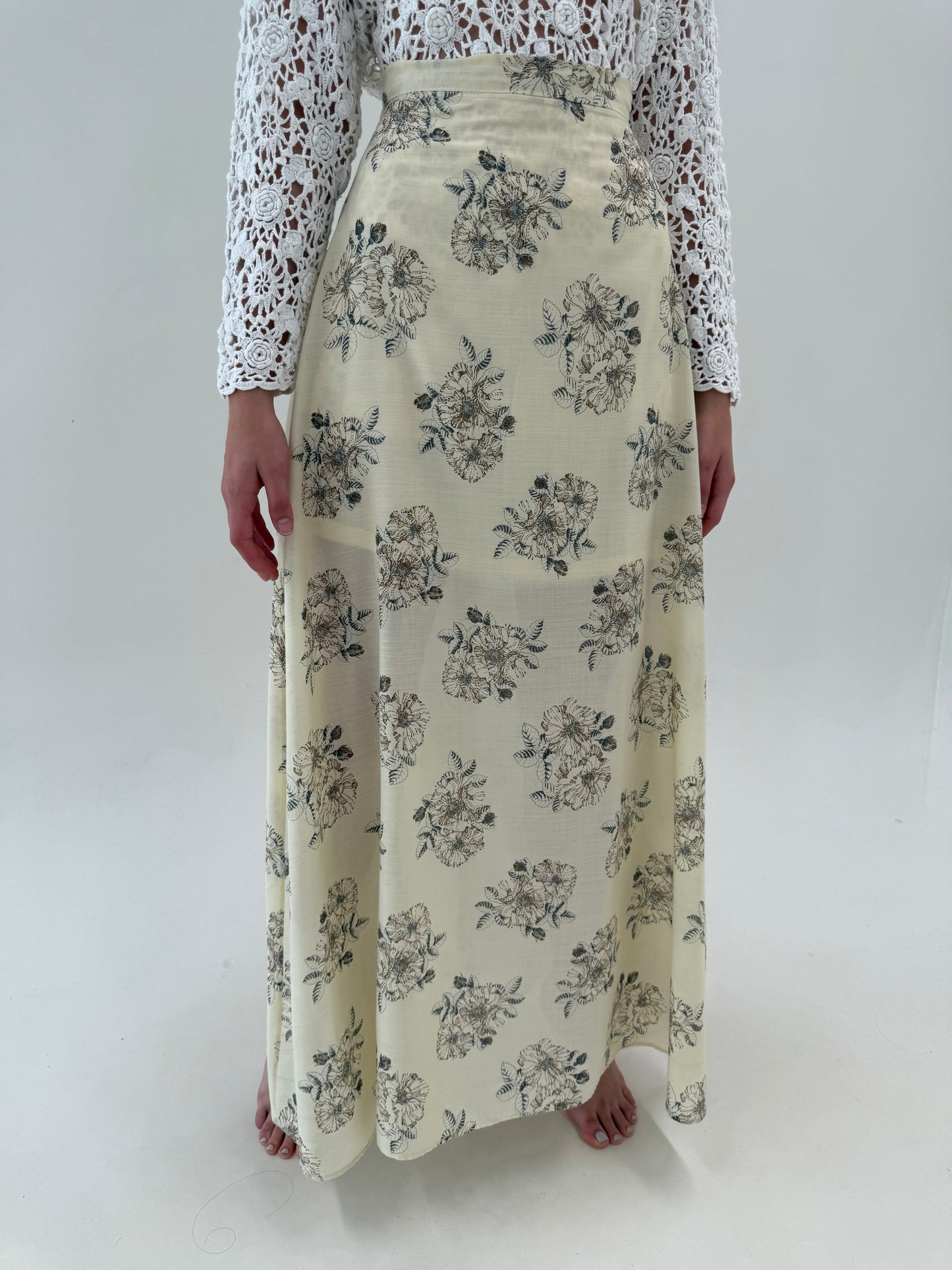 Fustă maxi tall din panzica de bumbac interior exterior light nude cu print delicat