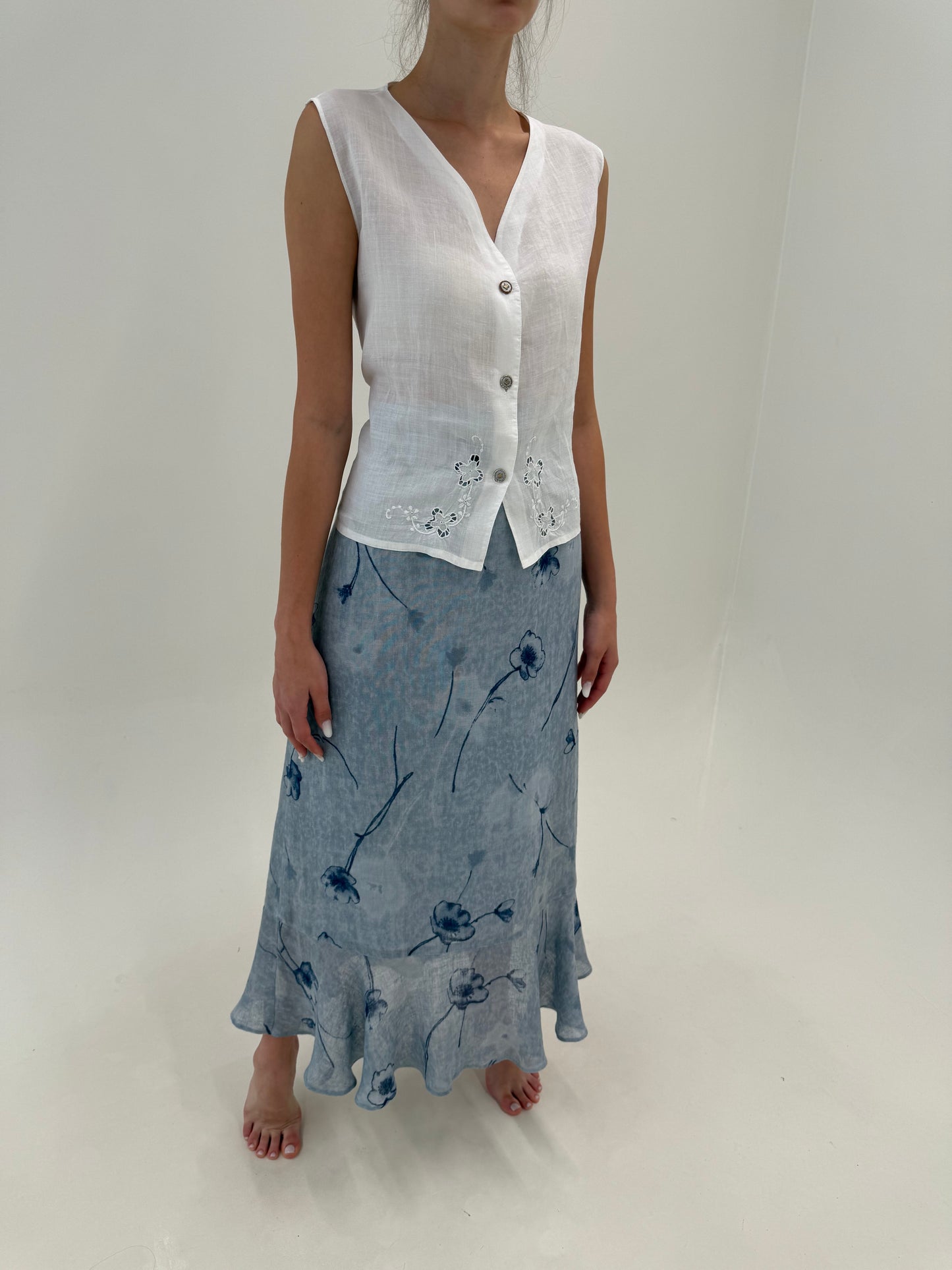 Fustă maxi de brand luxury Sportalm din pânză de in baby blue