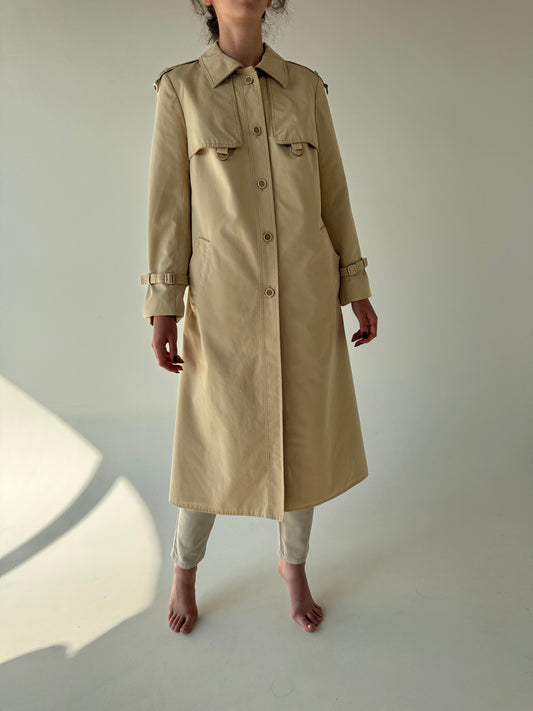Trench old vintage camel anii 80 din gabardină (impermeabil)