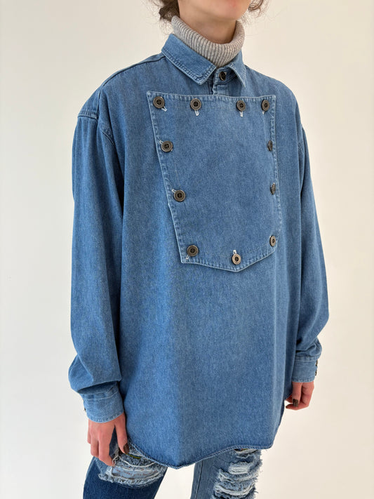 Cămașa vintage petite din jeans moale în croi deosebit