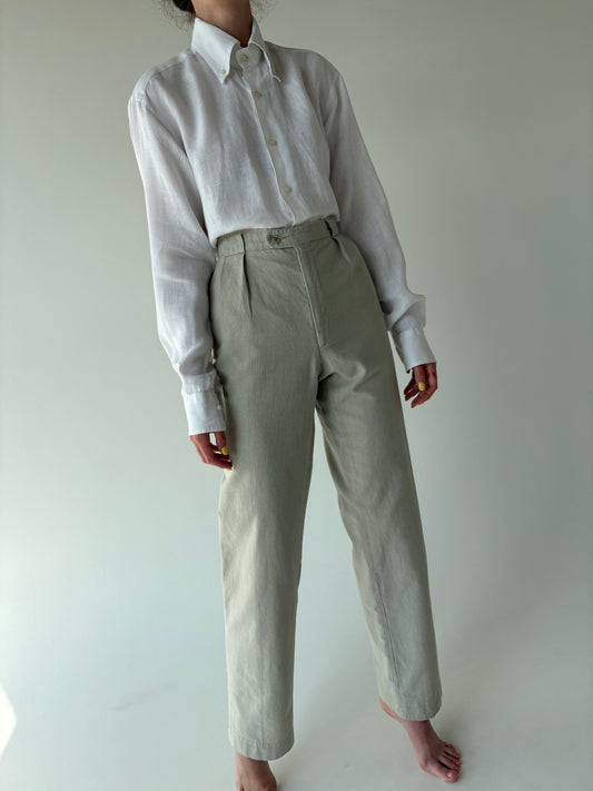 Pantaloni tall cu pense din pânză pale Sage green