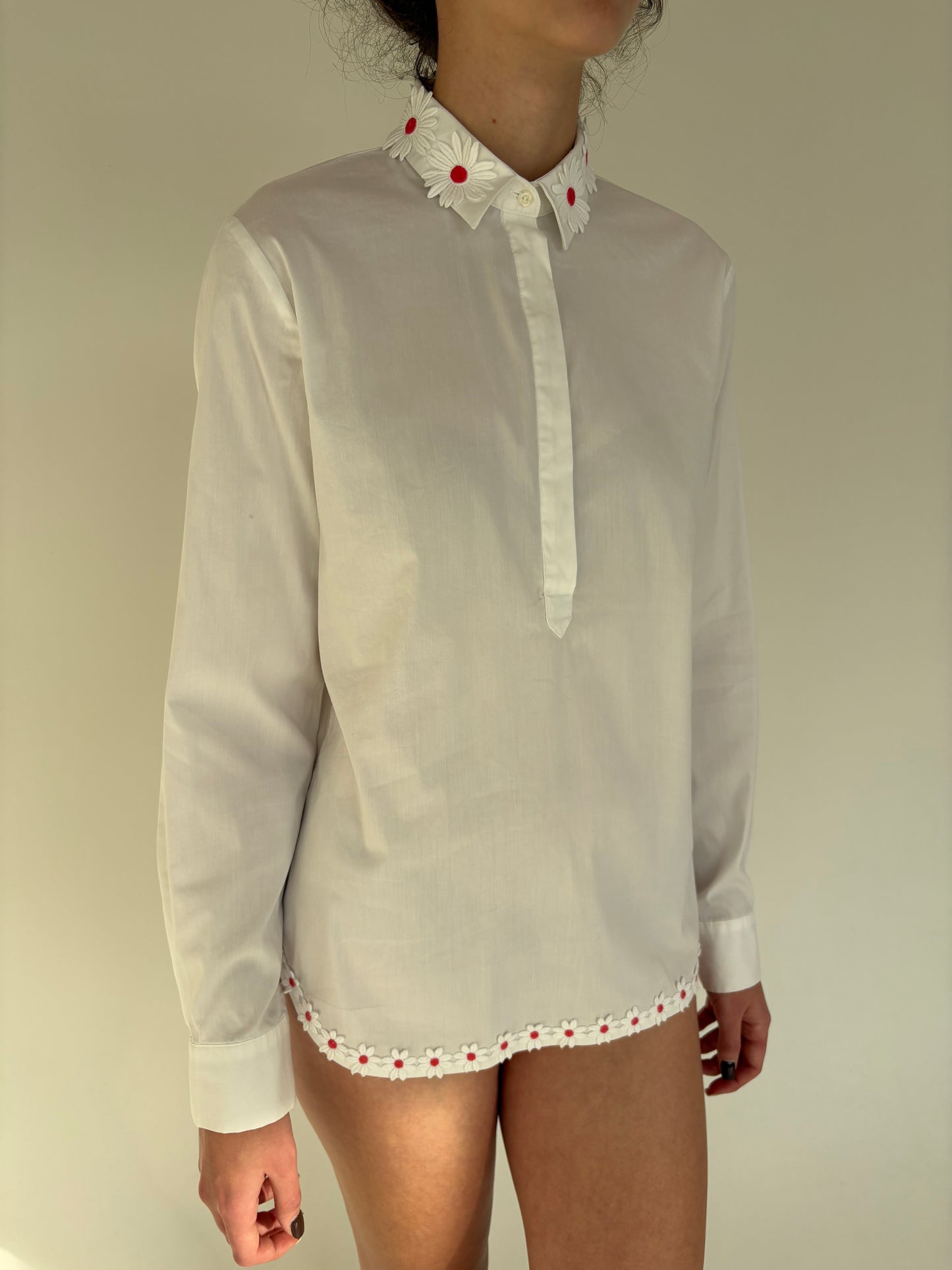 Cămașa premium cu floricele 3D din poplin ușor strech de bumbac