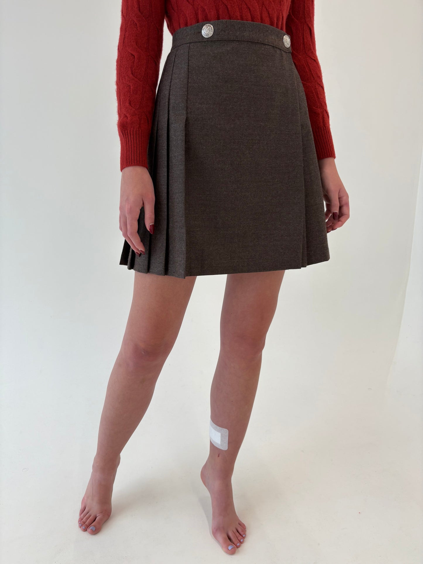 Fustă plisata italiană cafe au lait din lana extrafina