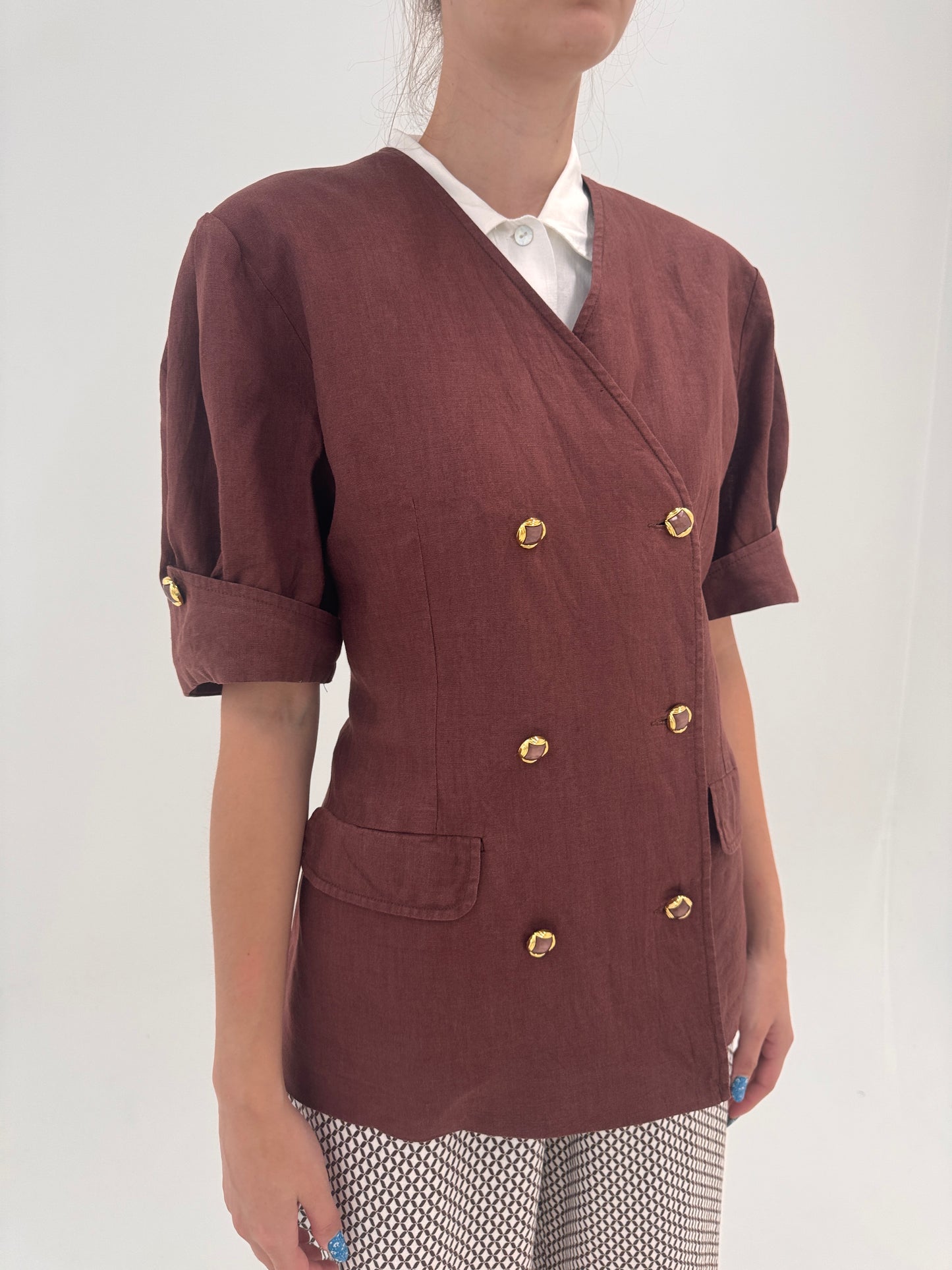 Sacou italian din in excepțional chestnut brown cu nasturi aurii