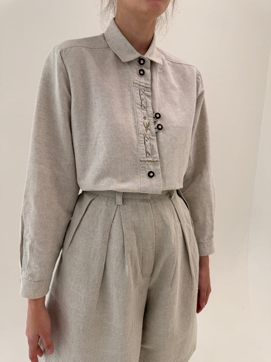 Cămașa vintage petite în croi lejer din pânză grea de in și bumbac warm gray
