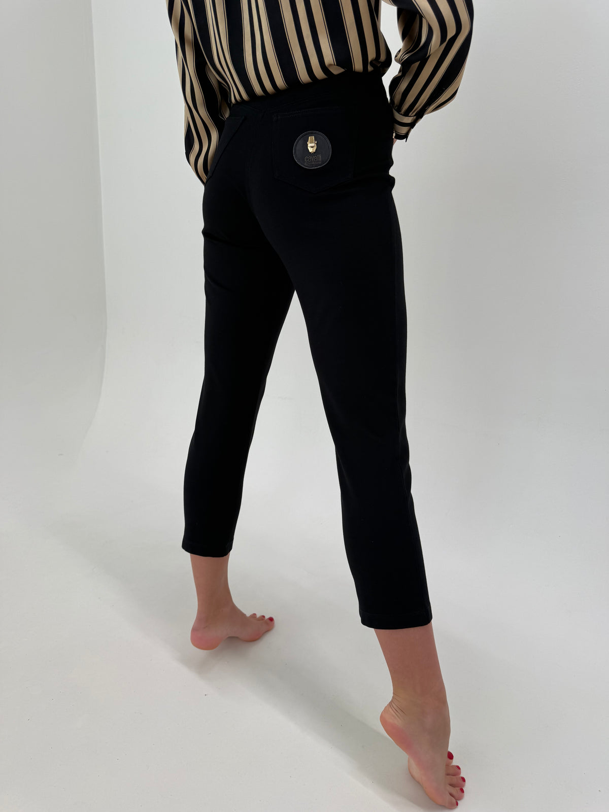 Pantaloni Cavalli negri petite din material plin ultra confort modelatori
