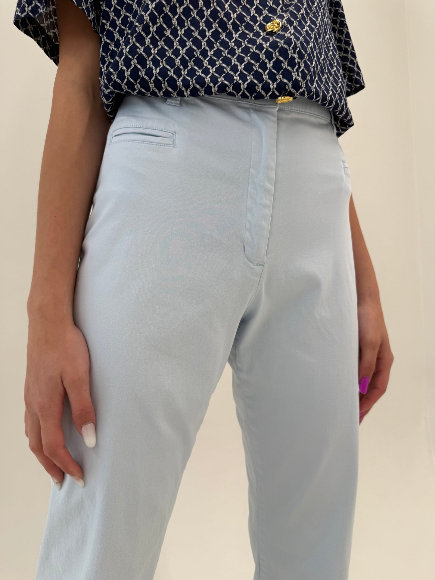 Pantaloni tall ultra confort baby blue din bumbac premium ușor modelator