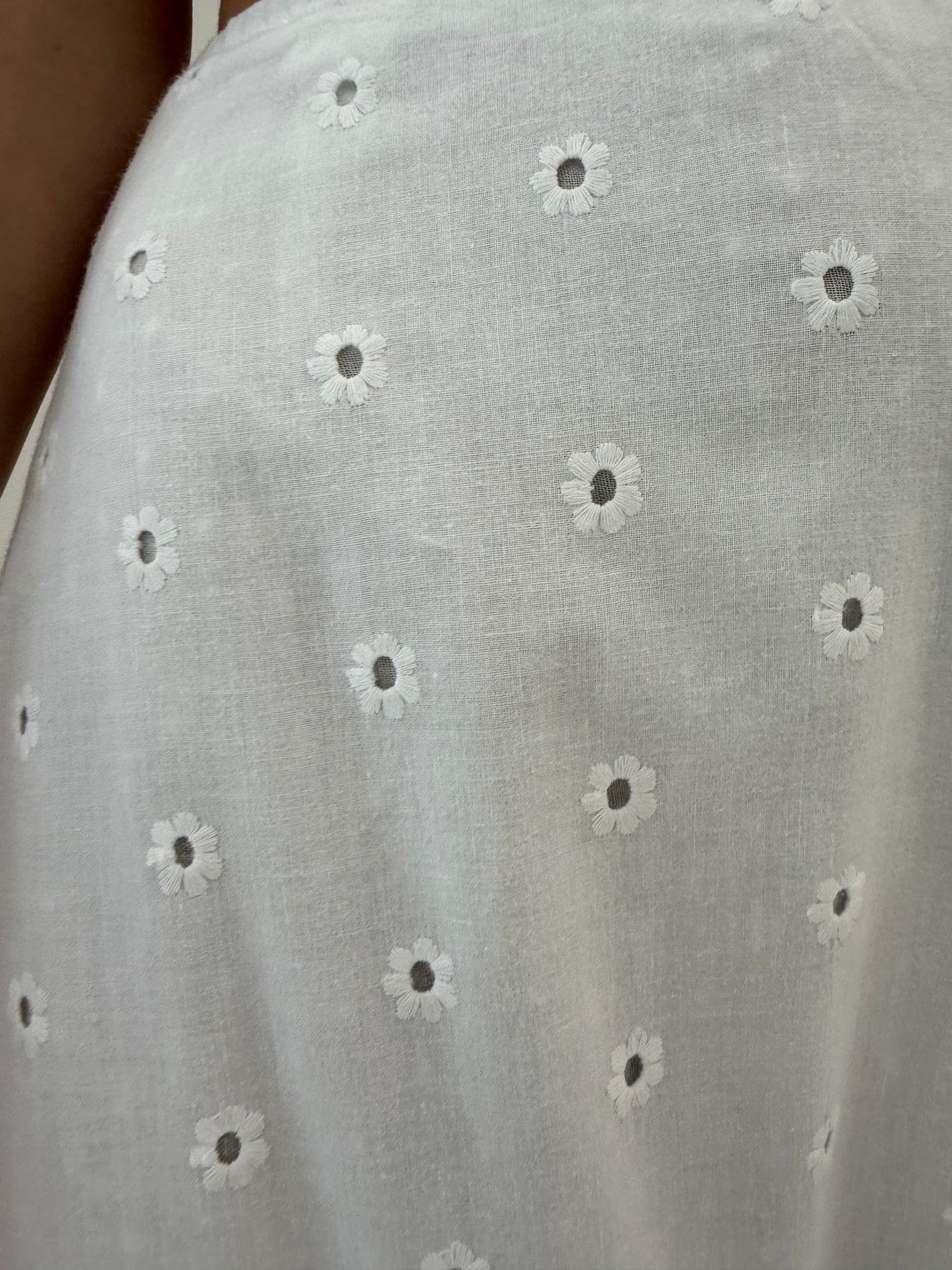 Fustă maxi albă din bumbac fin integral cu broderia anglaise