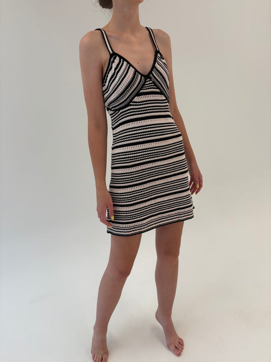 Rochie din jerse macrame de bumbac nude cu negru
