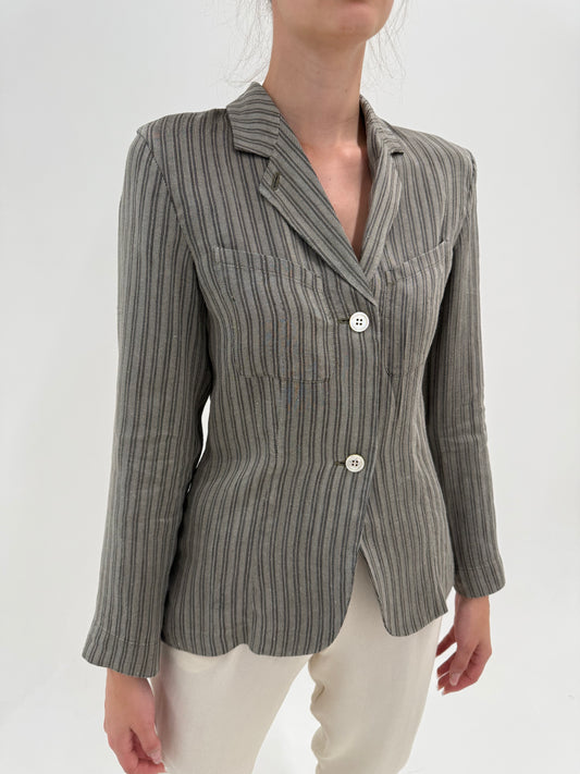 Sacou clasic Max Mara din pânză silver gray de în și vascoza cu dungi fine