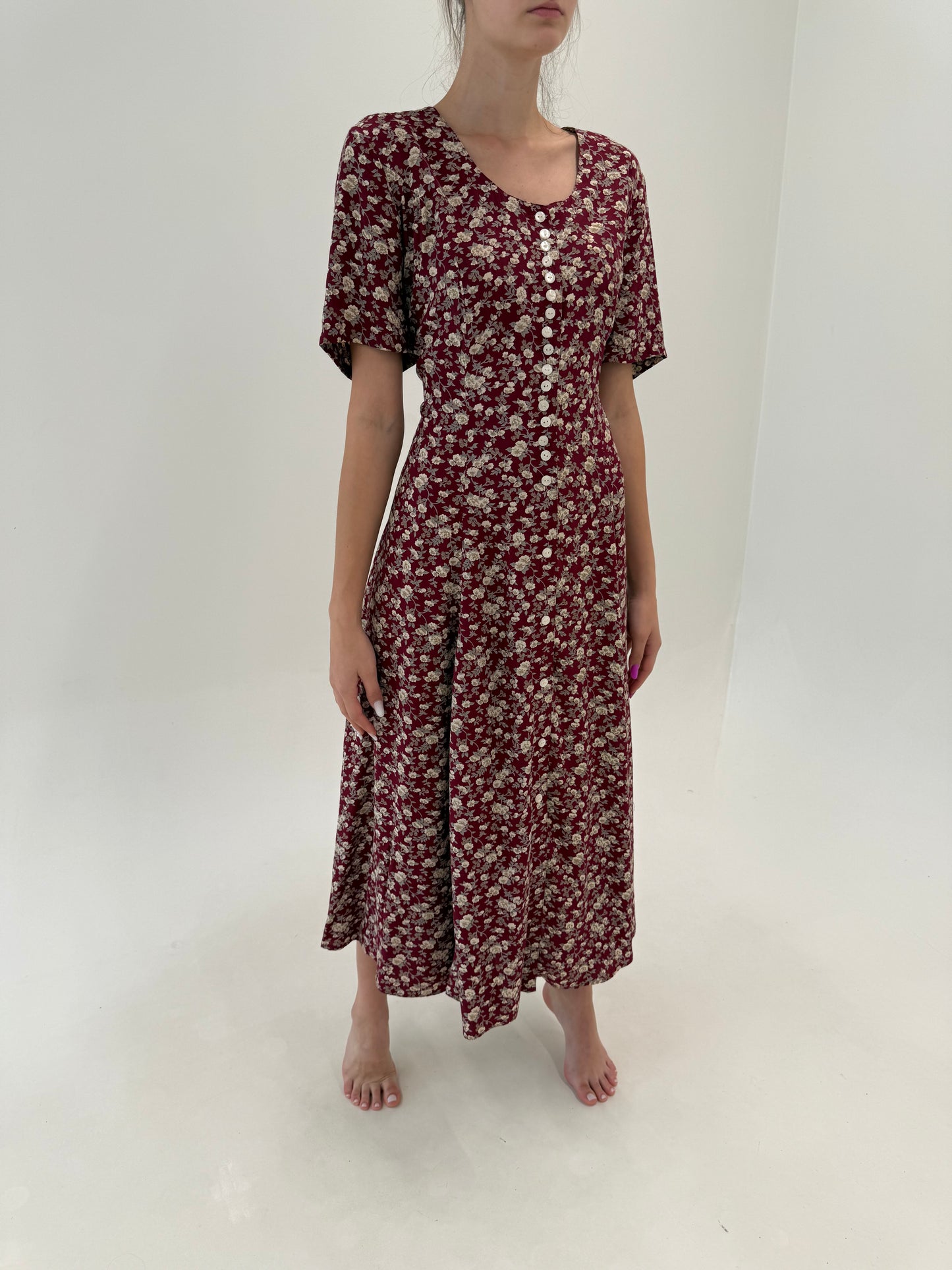 Rochie vintage maxi burgundy super vaporoasă cu felie reglabilă la spate