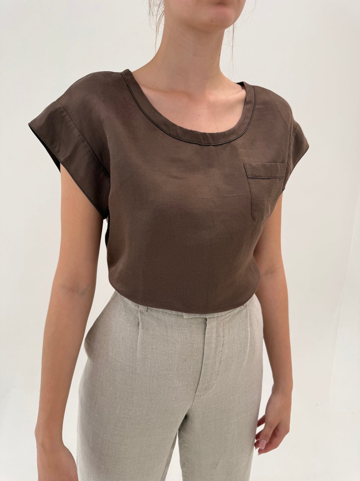 Top Marc Jacobs chocolate brown din in, mătase naturală și bumbac