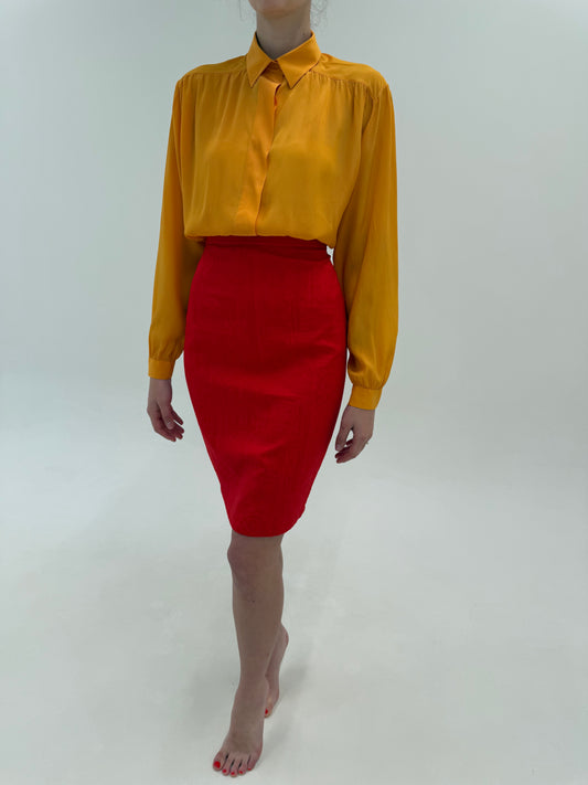 Fustă Ungaro vintage creion din brocart de bumbac ultra confort cherry red