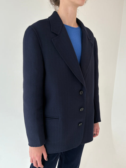 Sacou italian Chevron din lana plină extrafina Navy blue cu negru
