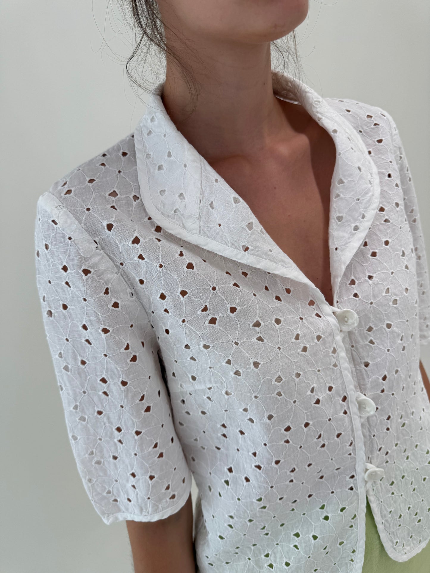 Sacou / top italian premium integral cu broderie anglaise superba din in