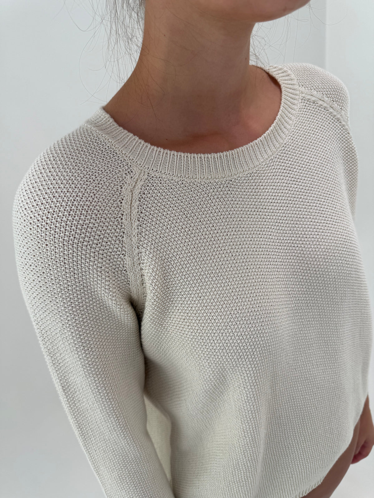 Pulover Max Mara din bumbac gros texturat butter white