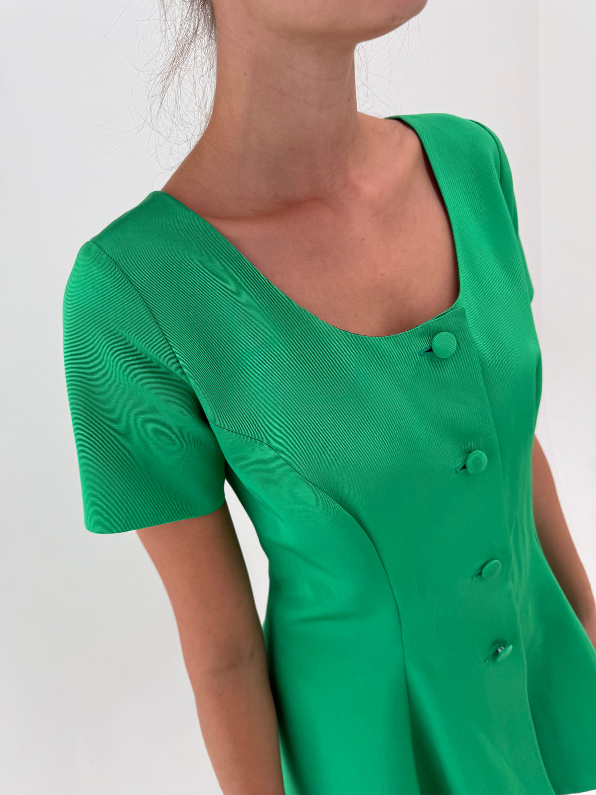 Top / rochie mini din faille exceptional emerald green cambrat cu peplum