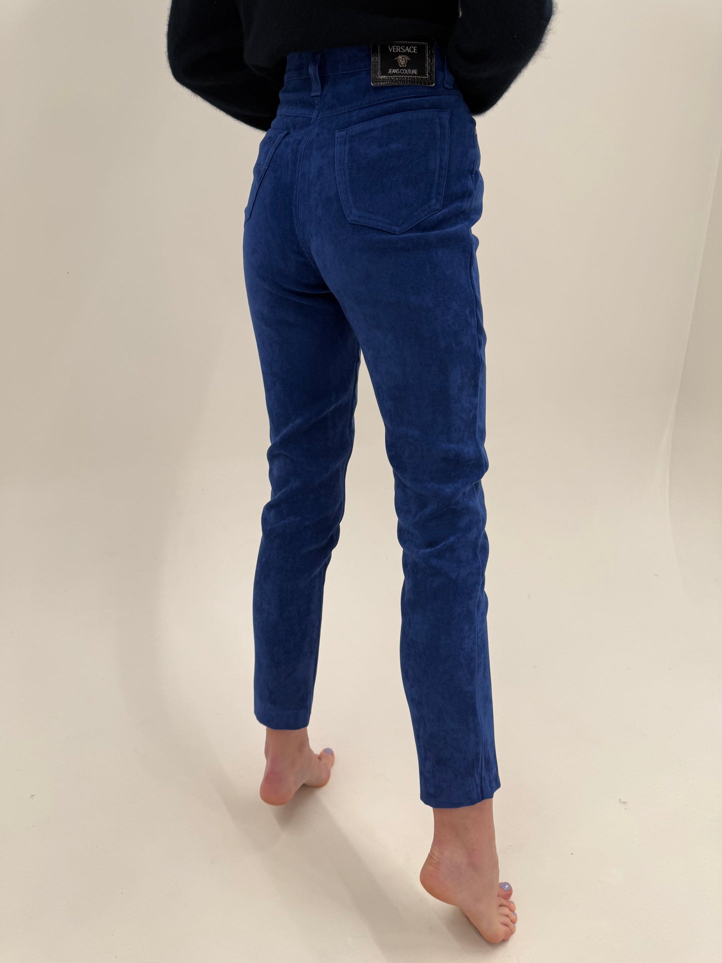 Pantaloni vintage Versace albastru cerneală din catifea